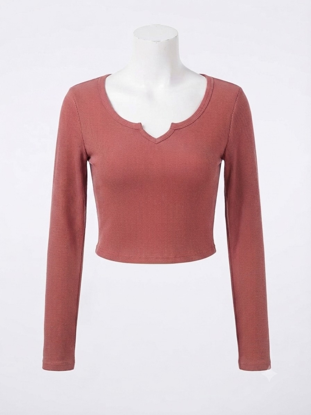 NWOT Long Sleeve V Notched Scoop Crop Top  (0175)